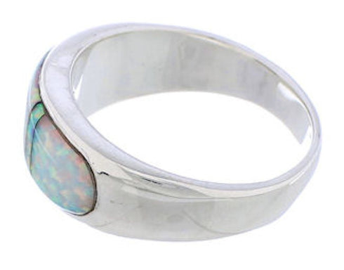Southwest Genuine Sterling Silver Opal Inlay Ring Size 6-3/4 CX50099